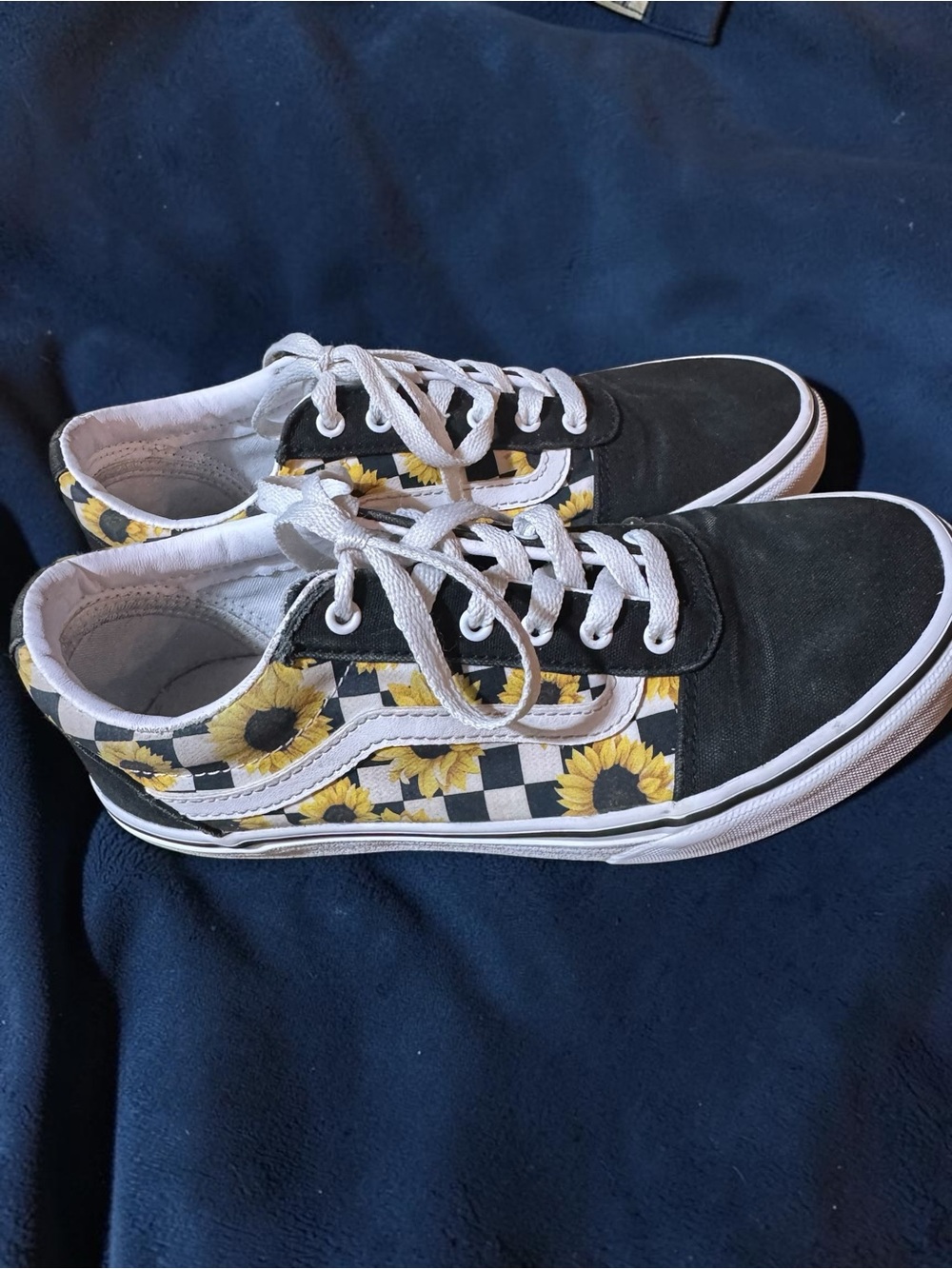 Vans Old Skool Sunflower Checkerboard Womens Sneakers - Black/Yellow/White SZ 4.